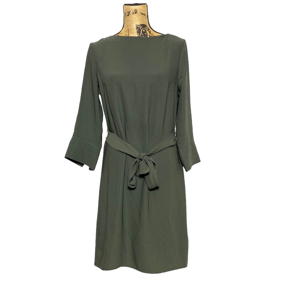 H&M Green Sheath Long Sleeve Belt Mini Dress 6